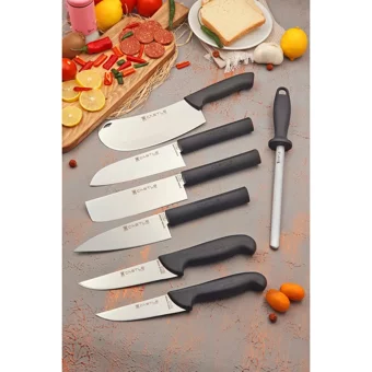 Castle Mutfak Bıçağı 7 Parça Set Doğrama Şef Bıçağı Et Ekmek Sebze Soğan Kesme Bıçağı