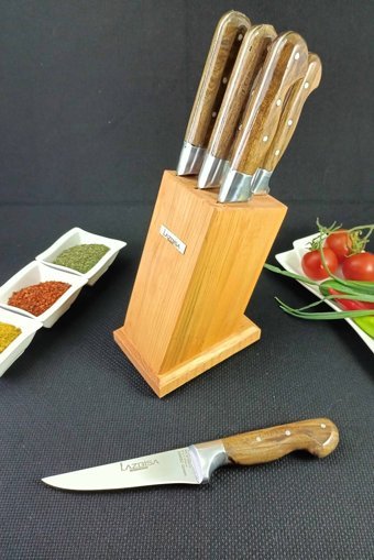 LAZBİSA Mutfak Bıçak Seti Kasap Bıçağı Restoran Takozlu Stantlı 6 Parça Bıçak Takımı Set S-0-1-2-3