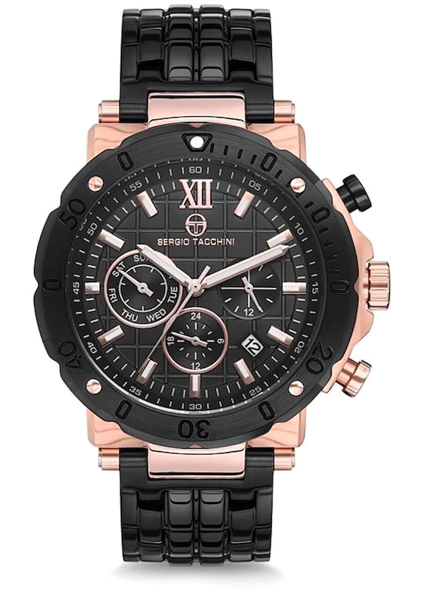 Sergio Tacchini ST.18.101.04 Takvimli 45 mm Siyah Çelik Kordon Analog Erkek Kol Saati
