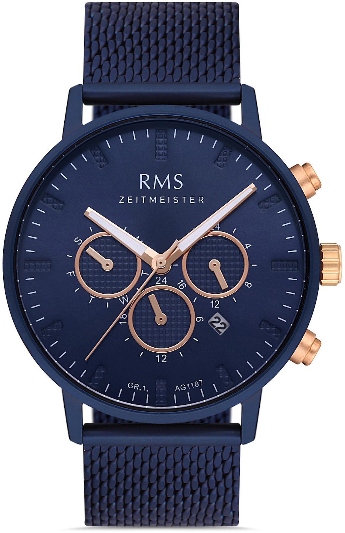 Romanson RMS.1.AG1187.22 Takvimli 43 mm Lacivert Çelik Kordon Analog Kol Saati