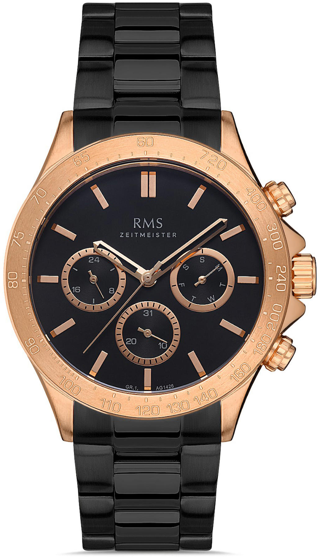 Romanson GR.1.AG1426.08 Pusulalı Takvimli 41 mm Siyah Çelik Kordon Analog Kol Saati