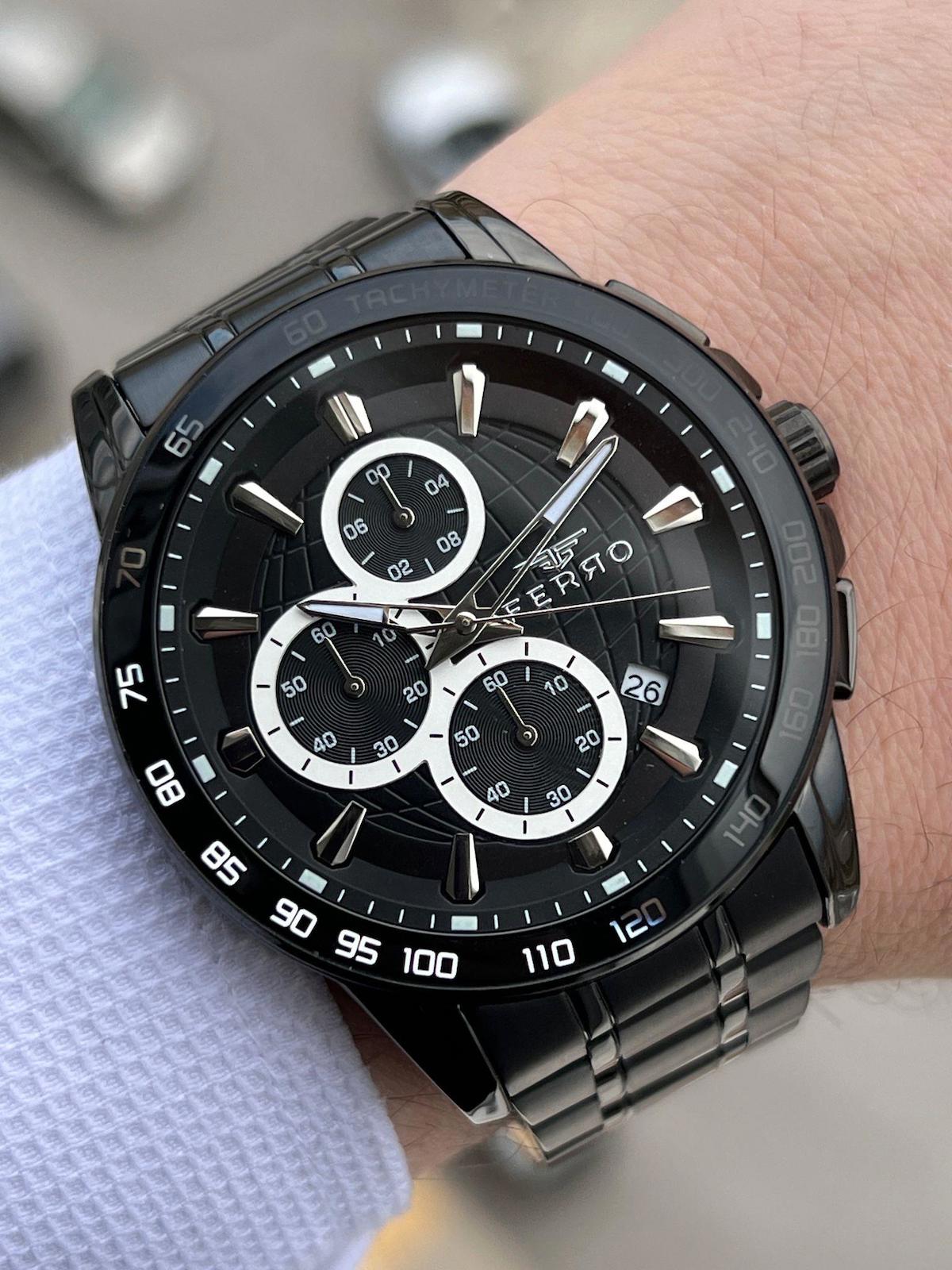 Ferro XF0039 Su Geçirmez Takvimli 44 mm Siyah Çelik Kordon Analog Erkek Kol Saati