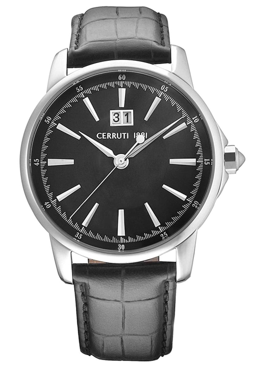 Cerruti 1881 CRA072A222B Takvimli Si̇yah Deri Kordon Analog Erkek Kol Saati