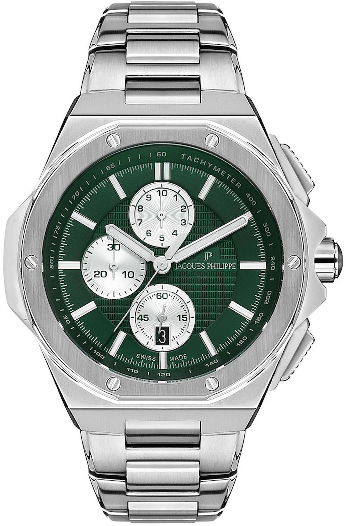 Jacques Philippe JPQGC0413X6S Takvimli 44 mm Çelik Kordon Analog Erkek Kol Saati