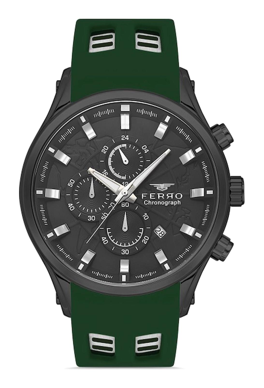 Ferro FM31354D-ZG Takvimli 44 mm Yeşil Silikon Kordon Analog Erkek Kol Saati