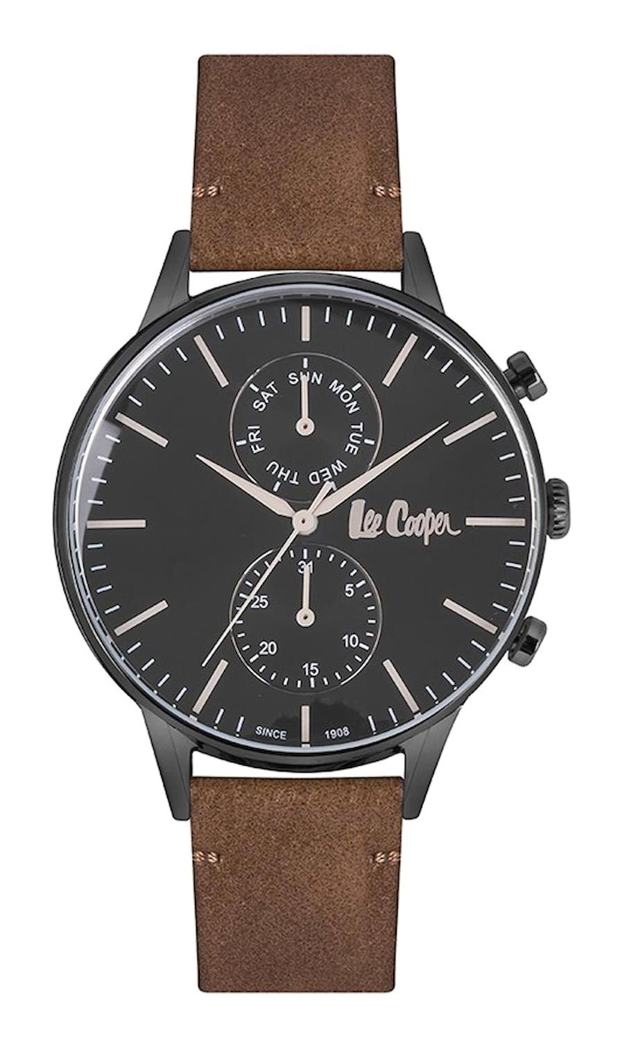 Lee Cooper LC06928.655 Takvimli Kahverengi Deri Kordon Analog Kol Saati