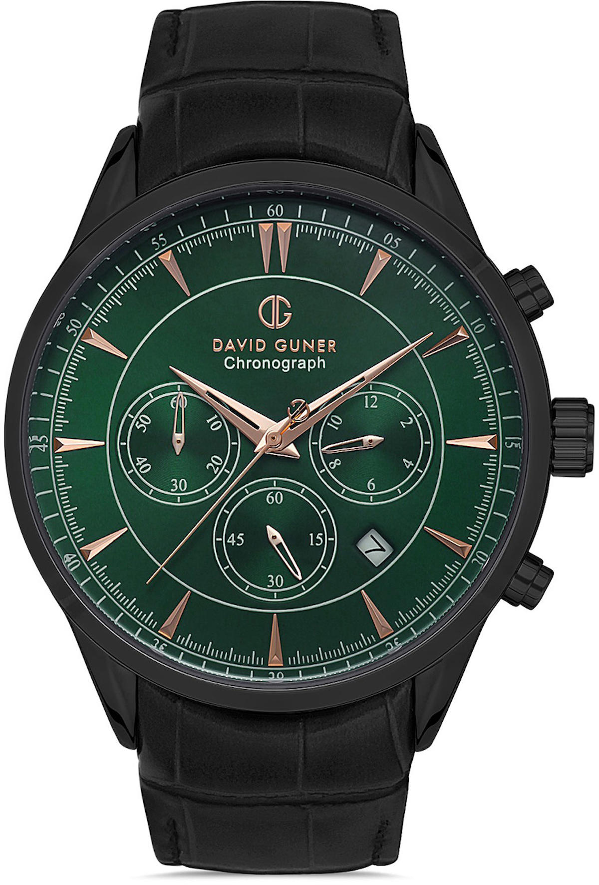 David Guner DG-8051GB-X10 Takvimli 42 mm Siyah Deri Kordon Analog Kol Saati