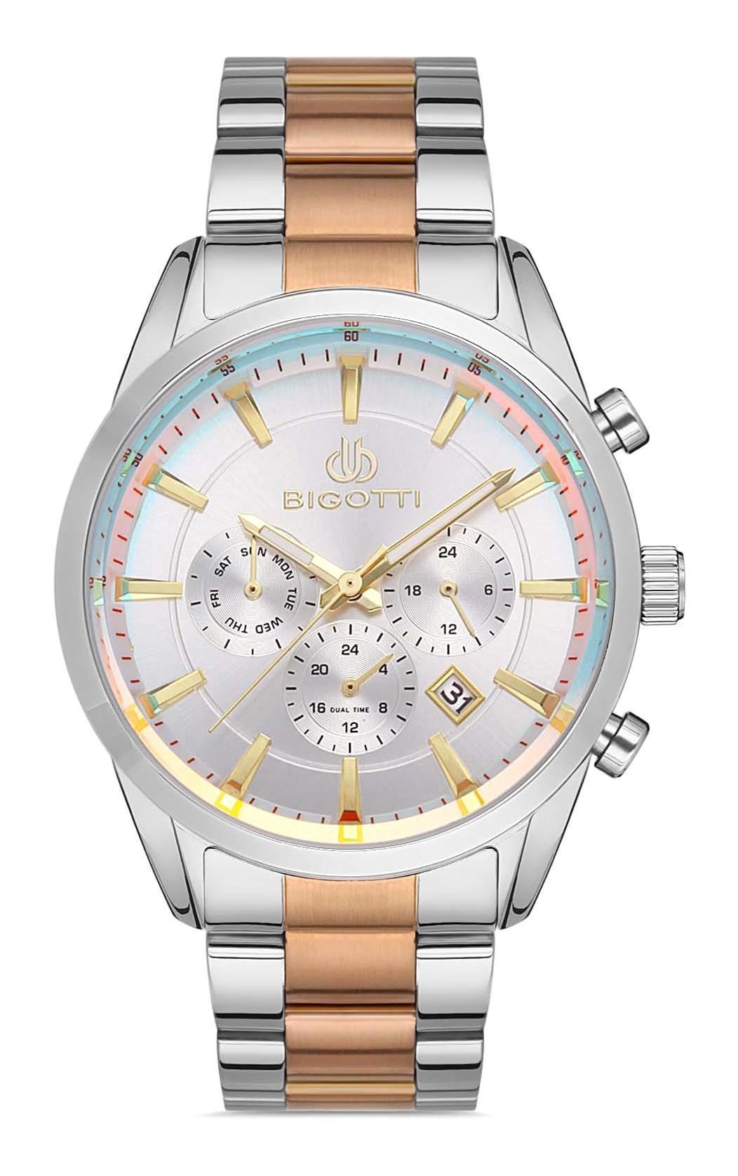 Bigotti BG.1.10317.3 Takvimli 44 mm Gri-Rose Gold Çelik Kordon Analog Erkek Kol Saati