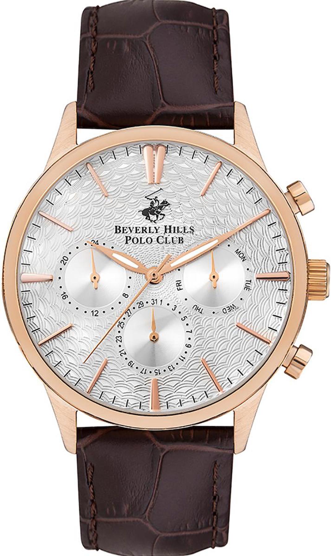 Beverly Hills Polo Club BP3368X432 Takvimli 44 mm Kahverengi Deri Kordon Analog Erkek Kol Saati