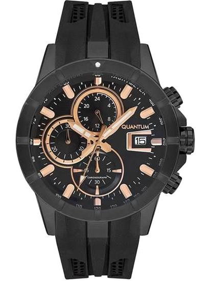 Quantum HNG893.851 Takvimli 45 mm Siyah Silikon Kordon Analog Erkek Kol Saati