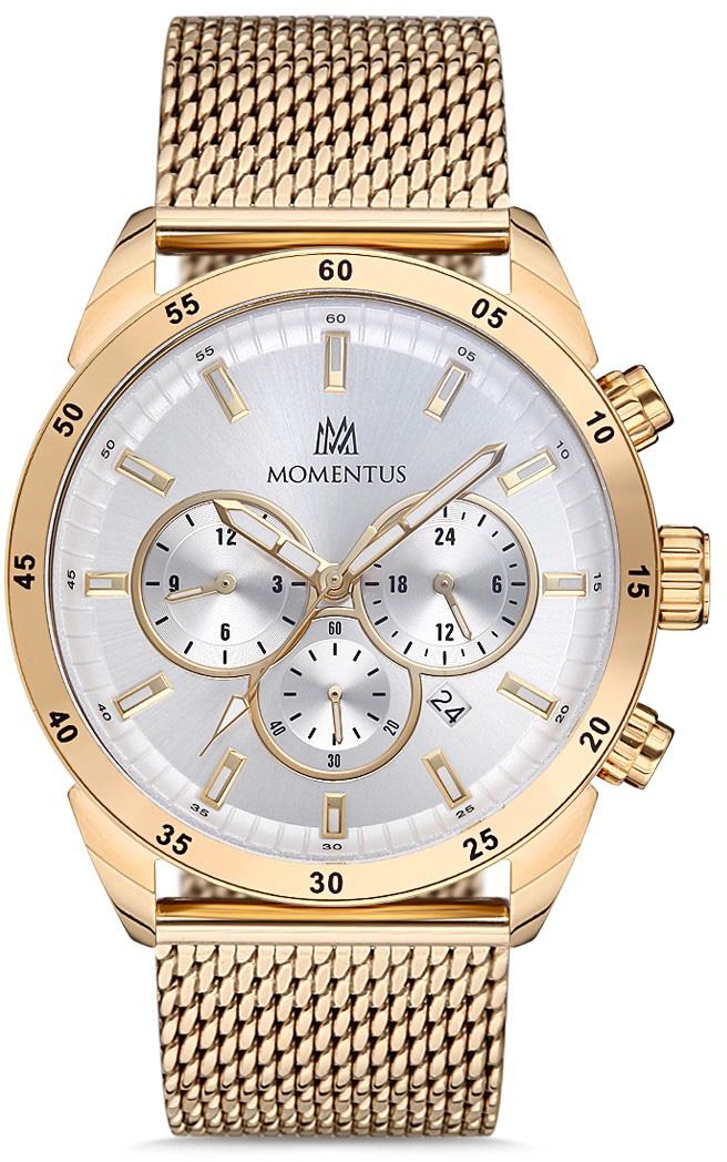 Momentus SC243G-02SG Takvimli 45 mm Altın Çelik Kordon Analog Kol Saati
