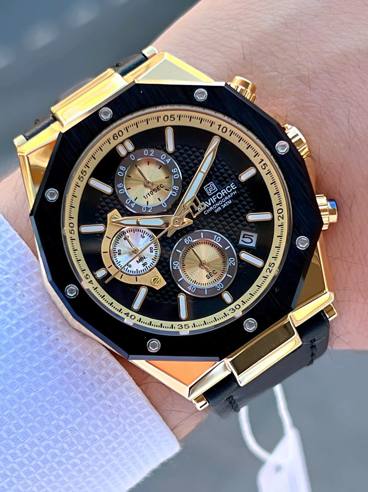 Naviforce ENF8028S Takvimli 45-48 mm Lacivert Deri Kordon Analog Erkek Kol Saati