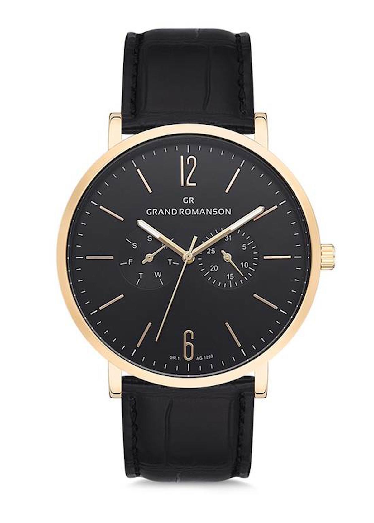 Grand Romanson GR.1.AG1269.08 Takvimli 44 mm Siyah Deri Kordon Analog Erkek Kol Saati