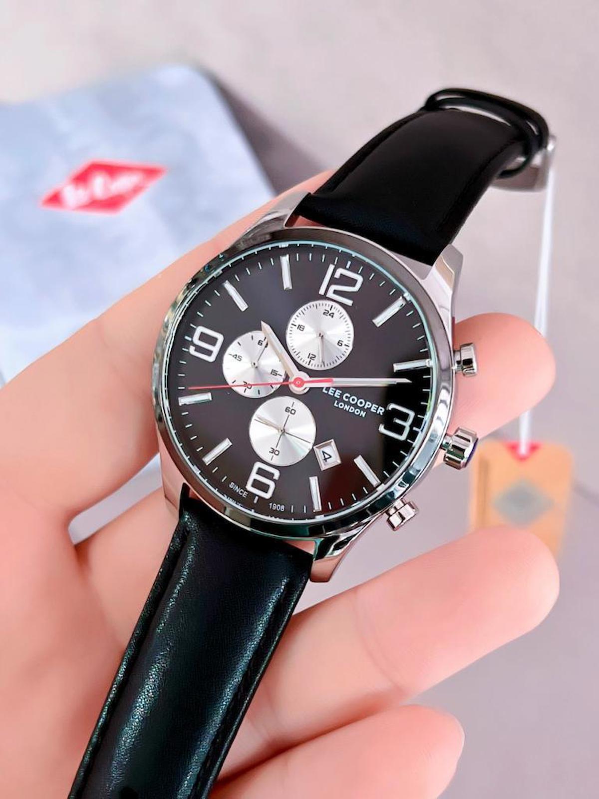 Lee Cooper LC.410 Takvimli 44 mm Siyah Deri Kordon Analog Erkek Kol Saati