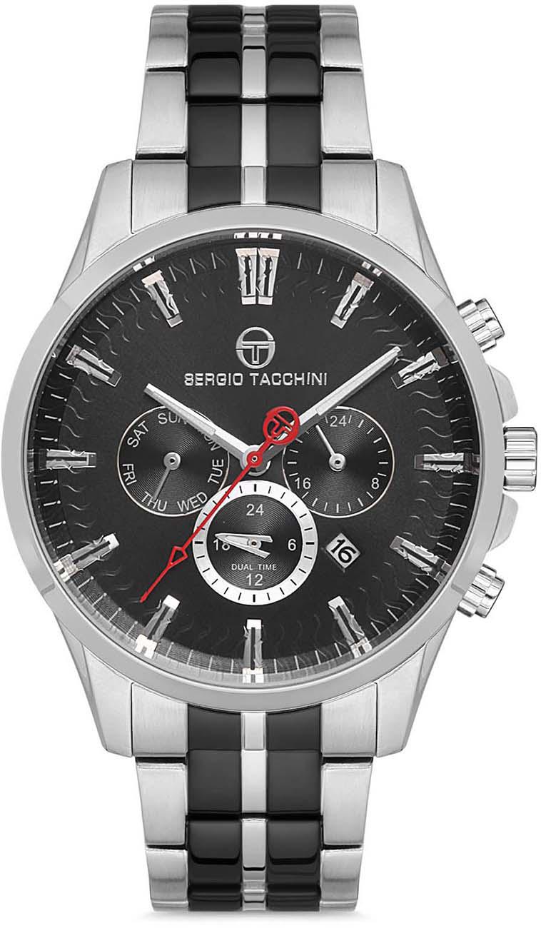Sergio Tacchini ST.1.10132.2 Takvimli 44 mm Gri-Siyah Çelik Kordon Analog Erkek Kol Saati