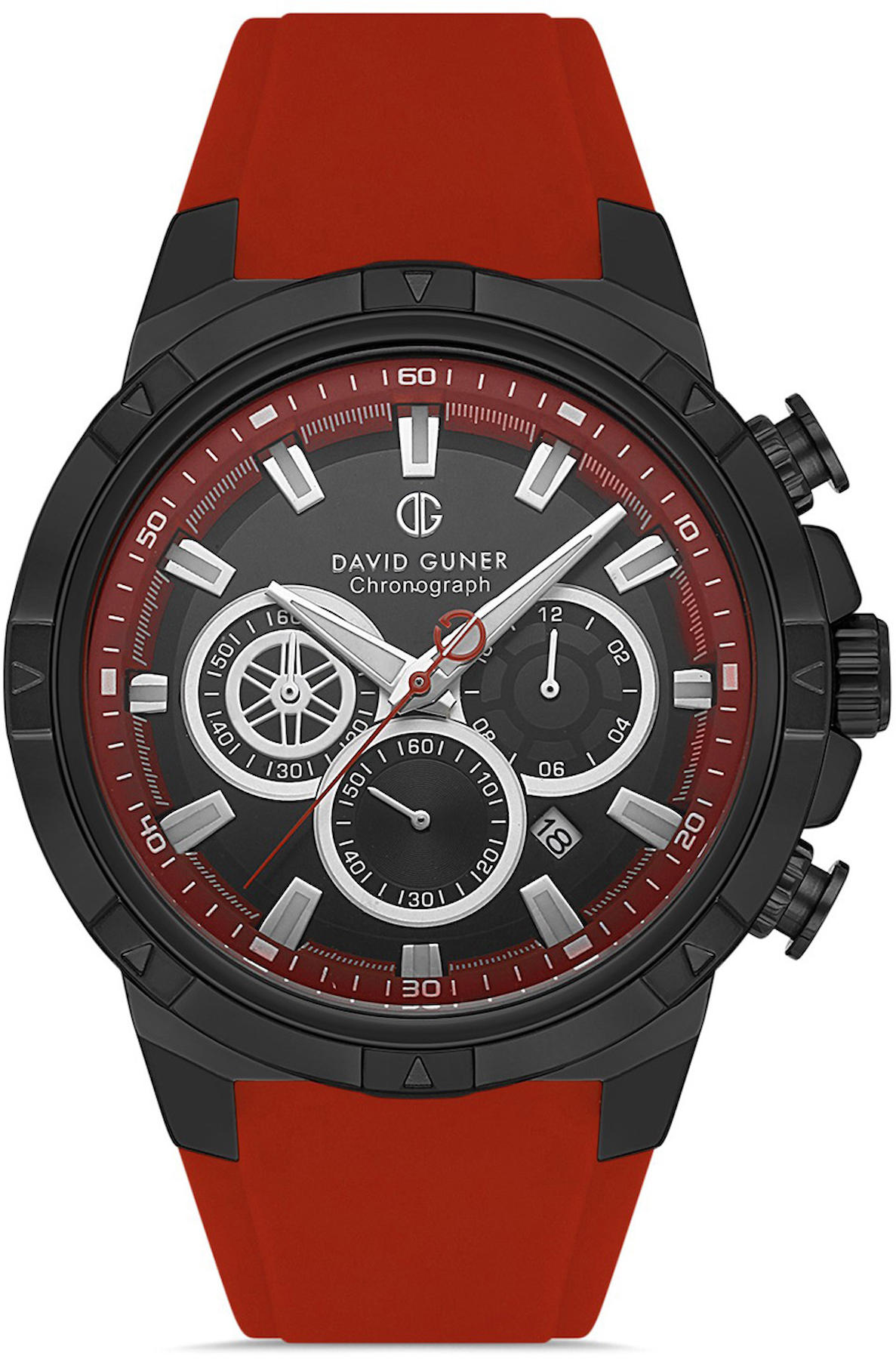 David Guner DG-8497GD-ZP2 Takvimli 42 mm Kırmızı Silikon Kordon Analog Kol Saati