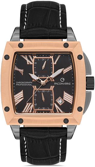 Pacomarine PM.21011.05 Takvimli 42 mm Siyah Deri Kordon Analog Erkek Kol Saati