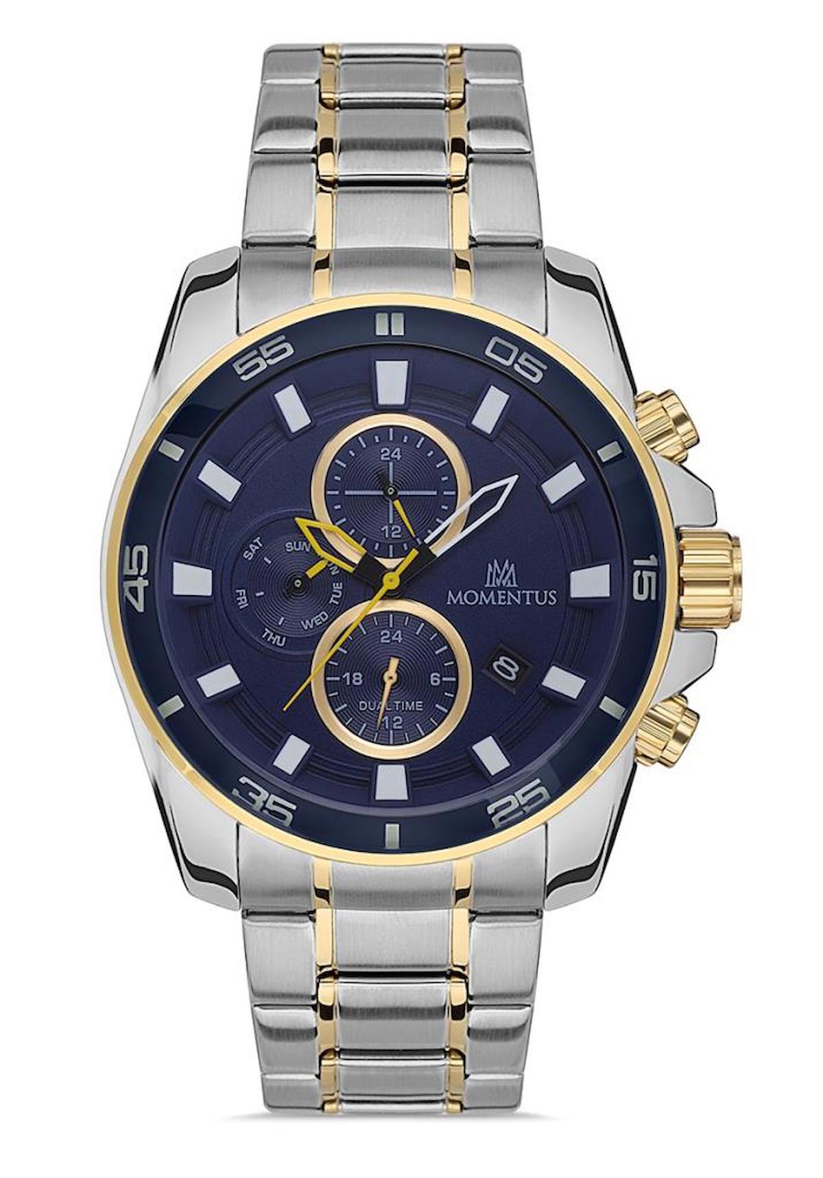 Momentus SC367T-11SG Takvimli 44 mm Altın-Çelik Kordon Analog Erkek Kol Saati