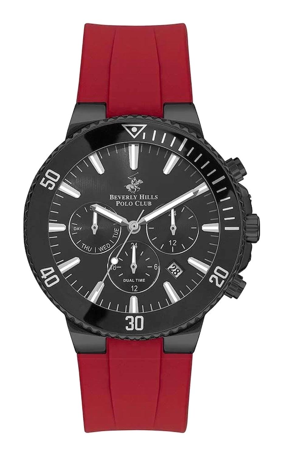 Beverly Hills Polo Club BP3248X658 Takvimli 44.5 mm Kırmızı Silikon Kordon Analog Erkek Kol Saati