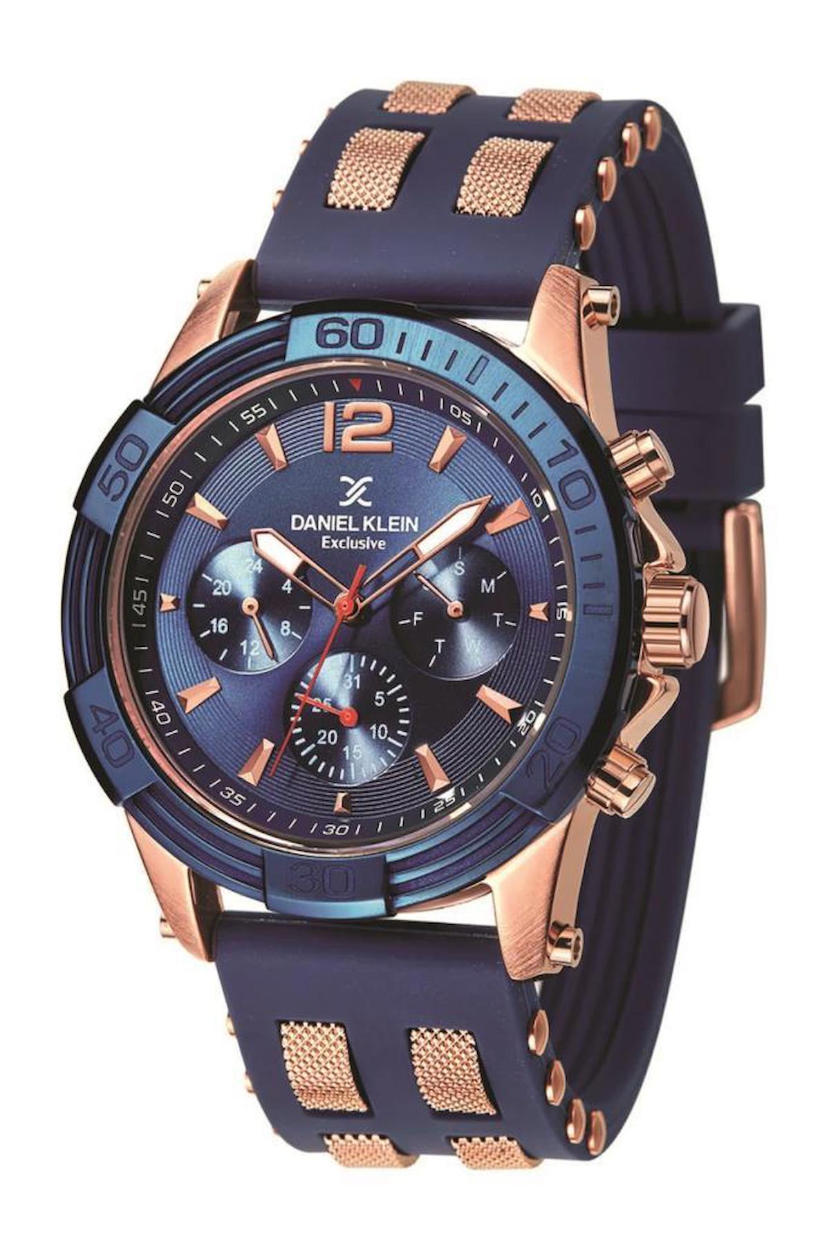 Daniel Klein DK11168-04 Takvimli 45 mm Lacivert Silikon Kordon Analog Erkek Kol Saati