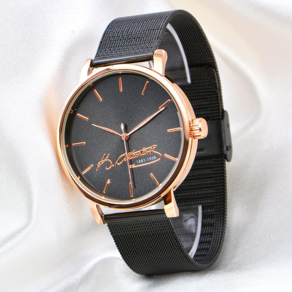 Saattino ST-304136 Takvimli 42 mm Siyah Çelik Kordon Atatürklü Analog Kol Saati