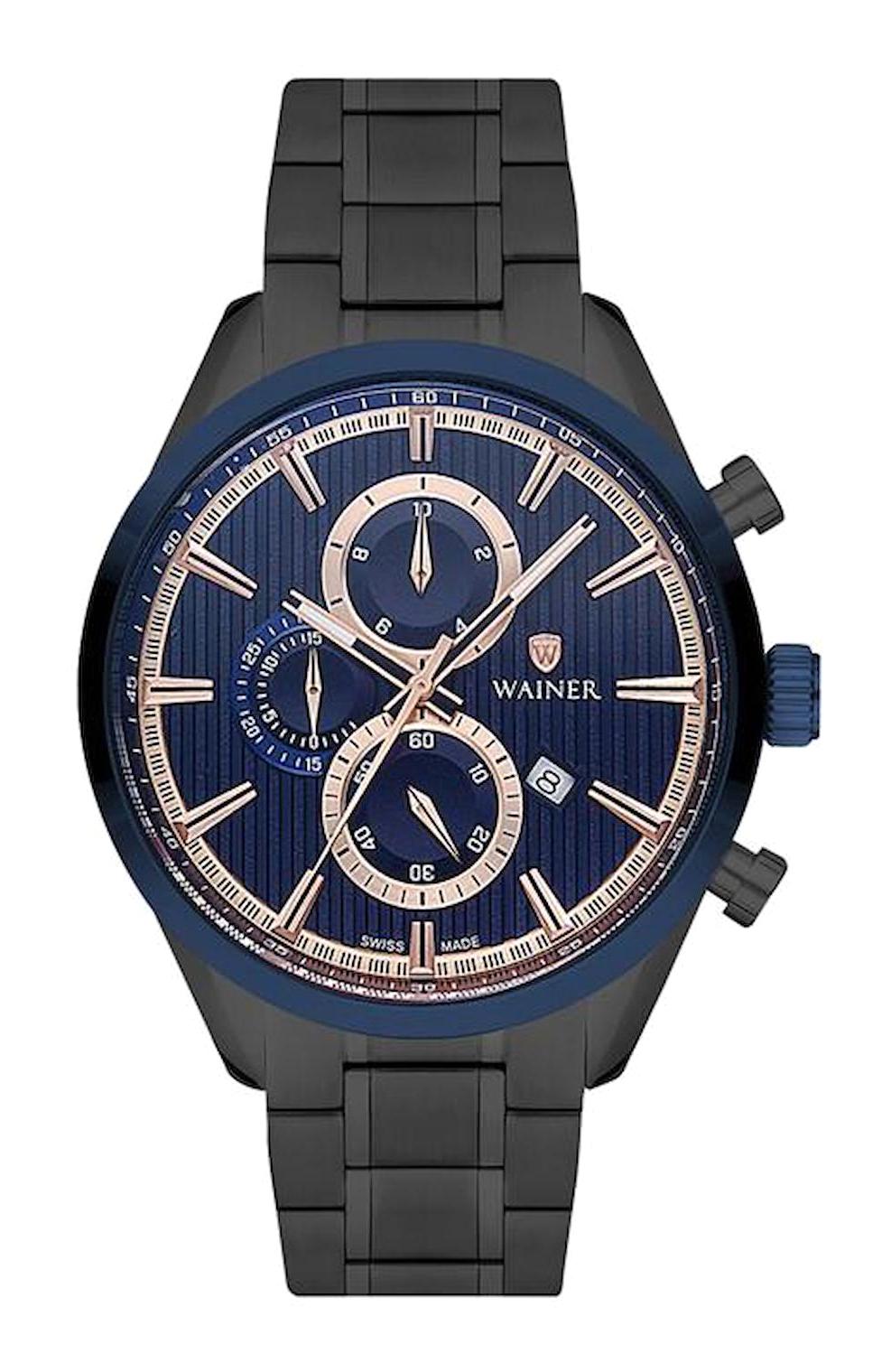 Wainer WA.19388-F Pusulalı Takvimli 46 mm Siyah Çelik Kordon Analog Erkek Kol Saati