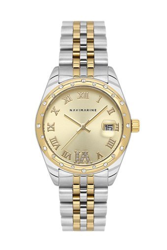 Navimarine NM161-02 Takvimli 36 mm Altın-Çelik Kordon Analog Kol Saati