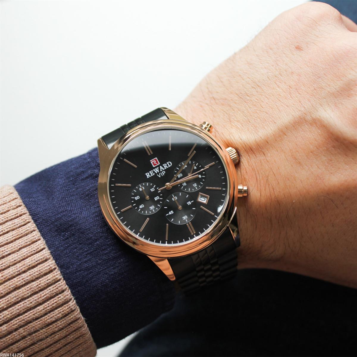 Reward RWA141756 Takvimli 45 mm Siyah Metal Kordon Analog Erkek Kol Saati