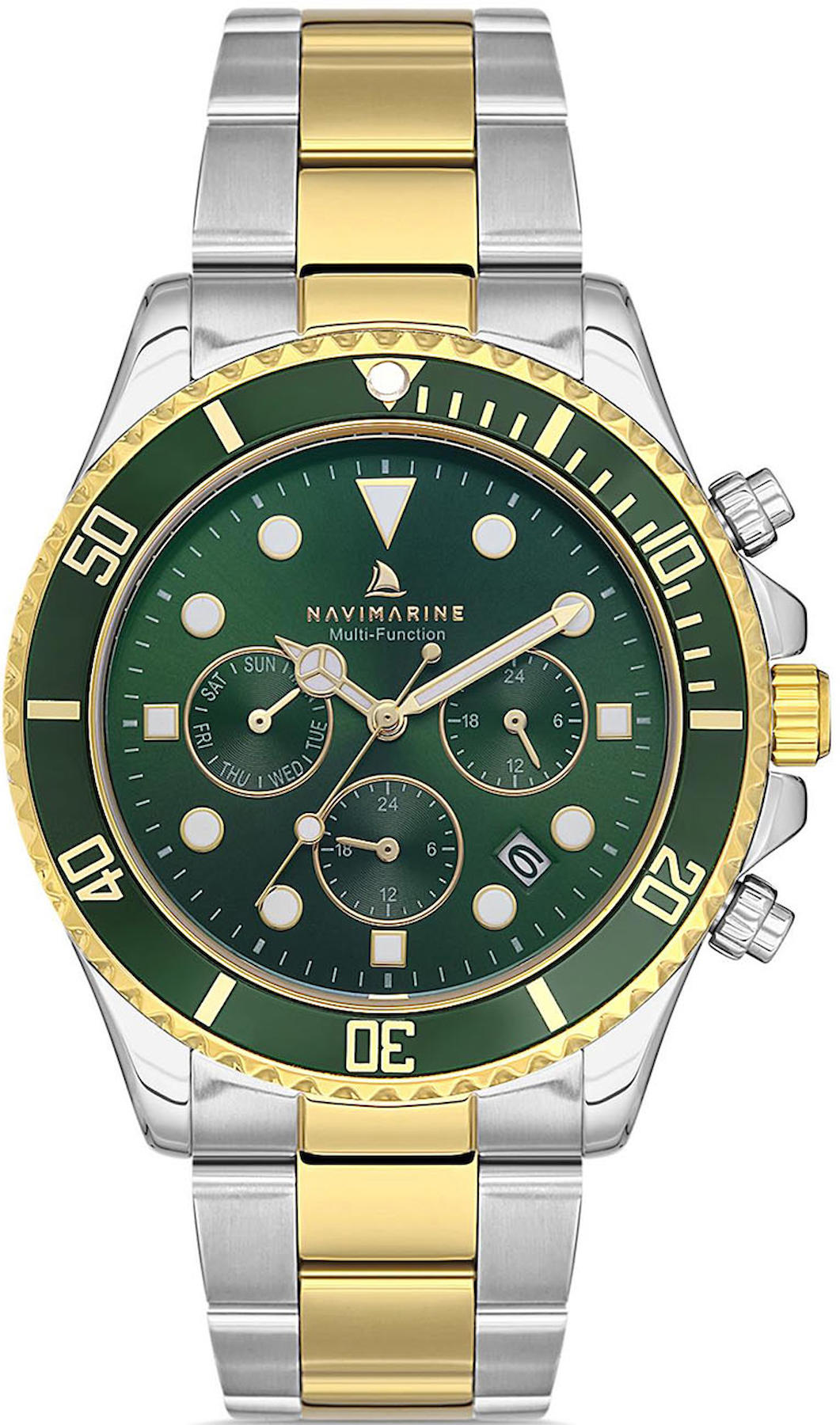 Navimarine NVM54-D10 Takvimli 45 mm Altın-Çelik Kordon Analog Kol Saati