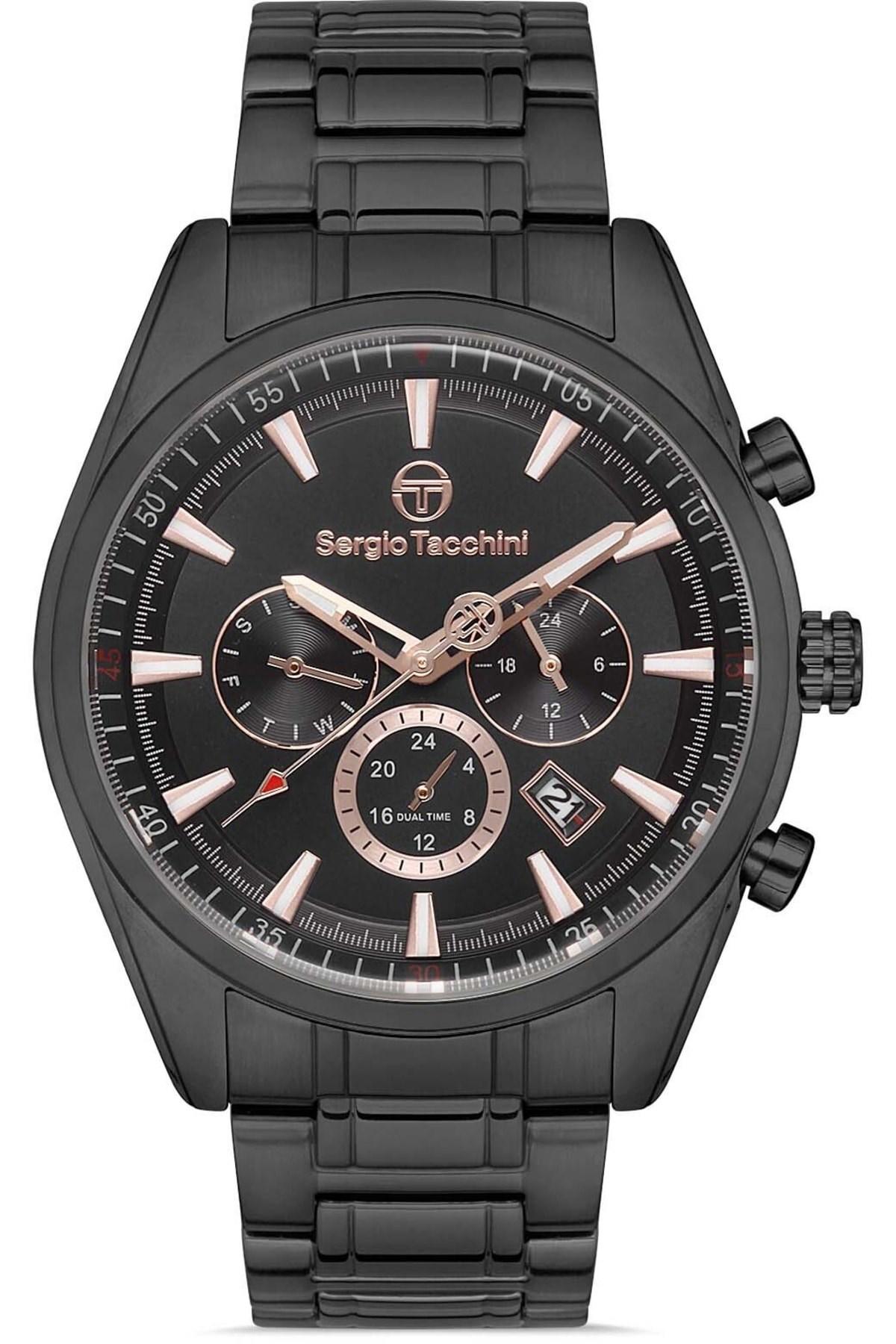 Sergio Tacchini ST.1.10161.6 Takvimli 45 mm Siyah Çelik Kordon Analog Erkek Kol Saati