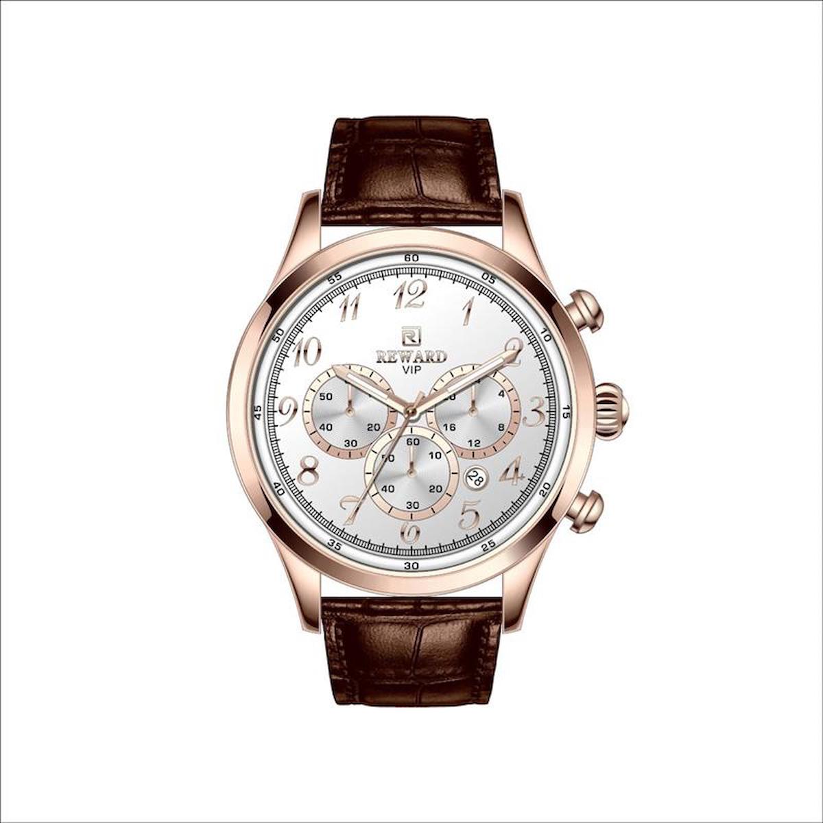 Reward A143192 Takvimli 45 mm Kahverengi Deri Kordon Analog Erkek Kol Saati