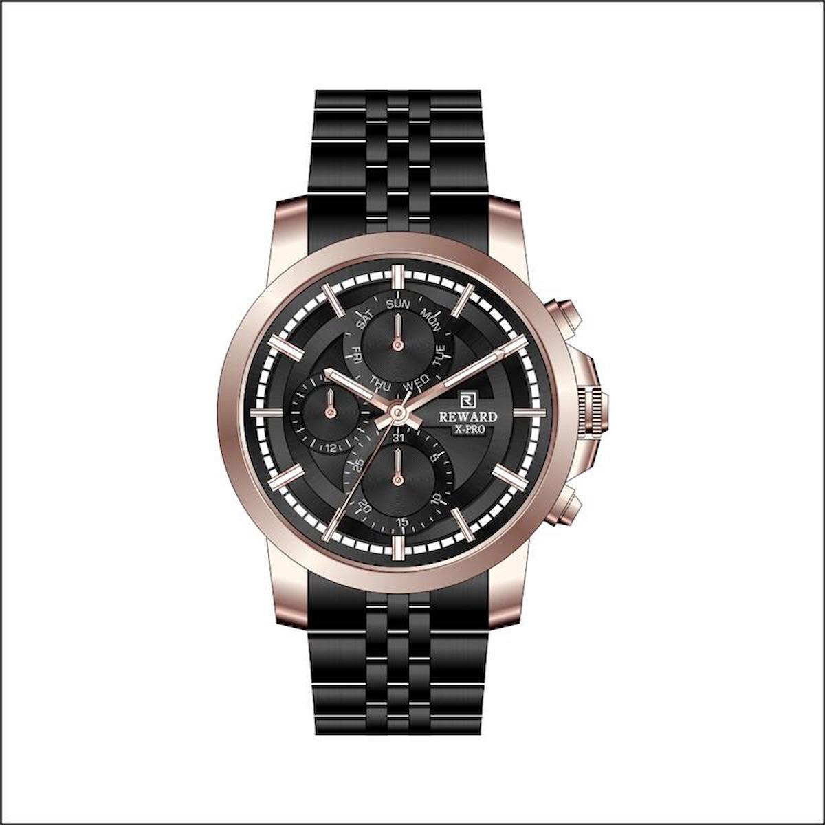 Reward A142566 Takvimli 44 mm Siyah Metal Kordon Analog Erkek Kol Saati