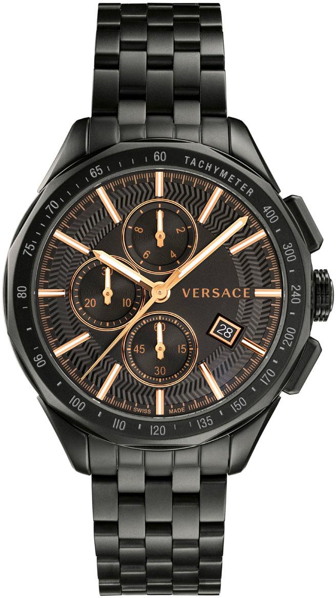 Versace VRSCVEBJ00618 Takvimli 43 mm Siyah Çelik Kordon Analog Kol Saati