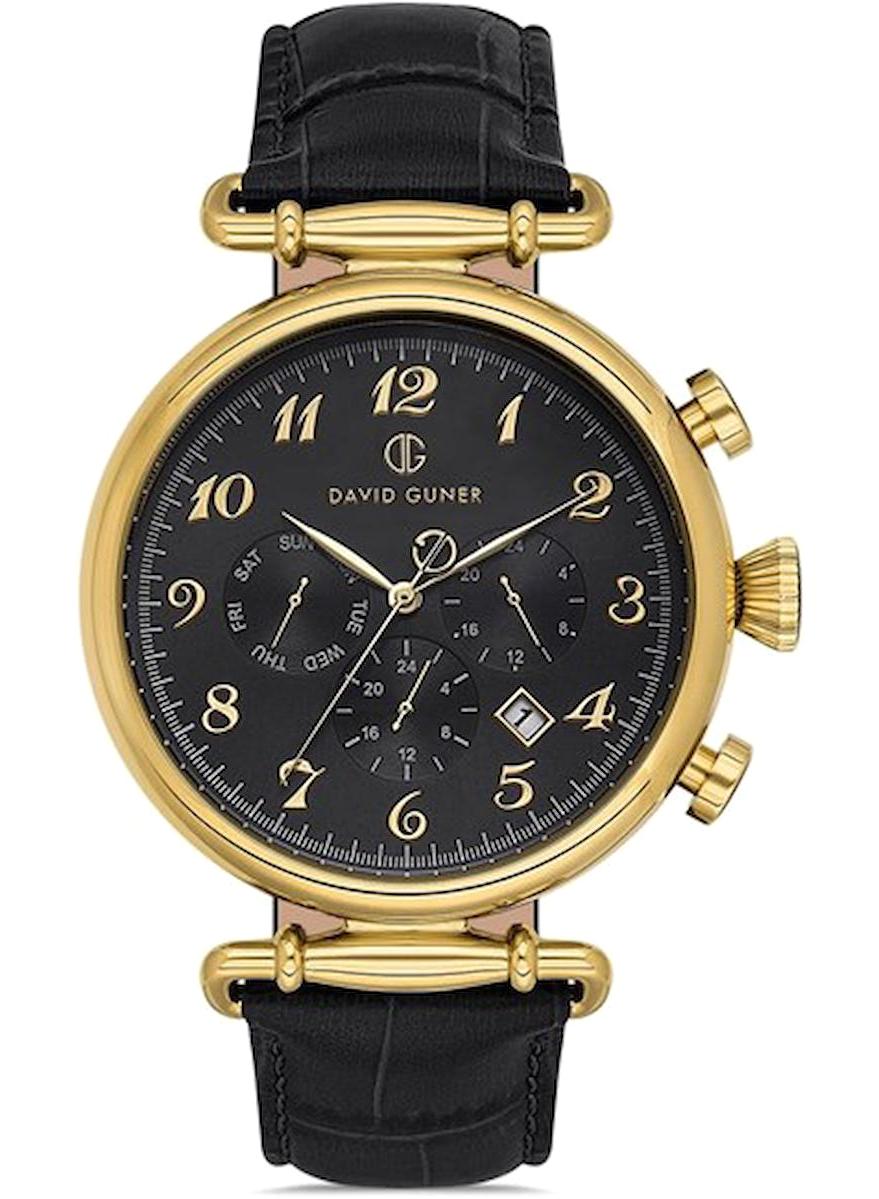 David Guner DG-8384GB-K9 Takvimli 42 mm Siyah Deri Kordon Analog Kol Saati