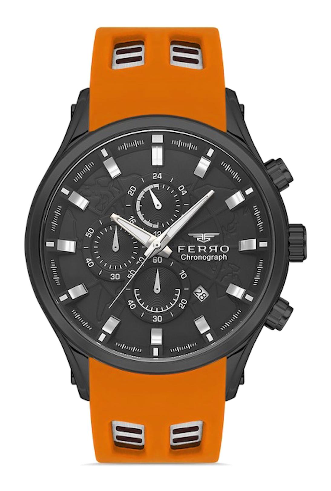 Ferro FM31354D-ZO Takvimli 44 mm Turuncu Silikon Kordon Analog Erkek Kol Saati