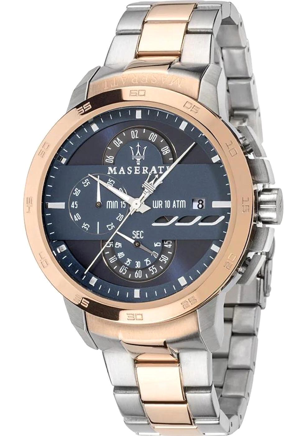 Maserati R8873619002 Takvimli 45 mm Gri-Rose Gold Çelik Kordon Analog Erkek Kol Saati