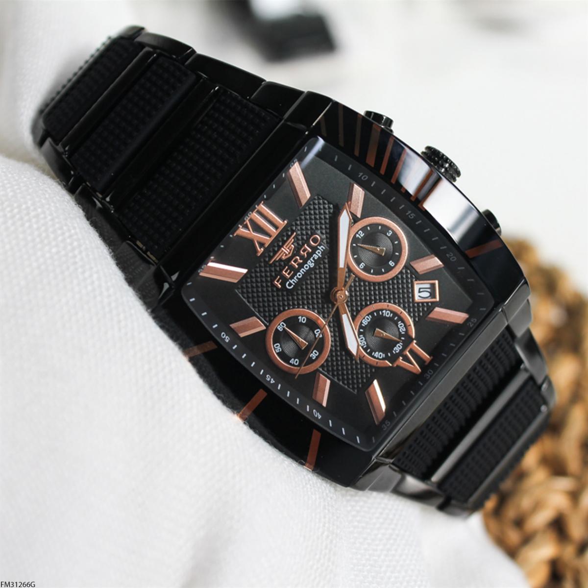 Ferro FM31266G Takvimli 40 mm Siyah Silikon Kordon Analog Erkek Kol Saati