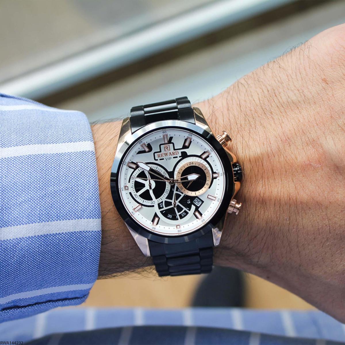 Reward RWA144232 Takvimli 44 mm Siyah Çelik Kordon Analog Erkek Kol Saati