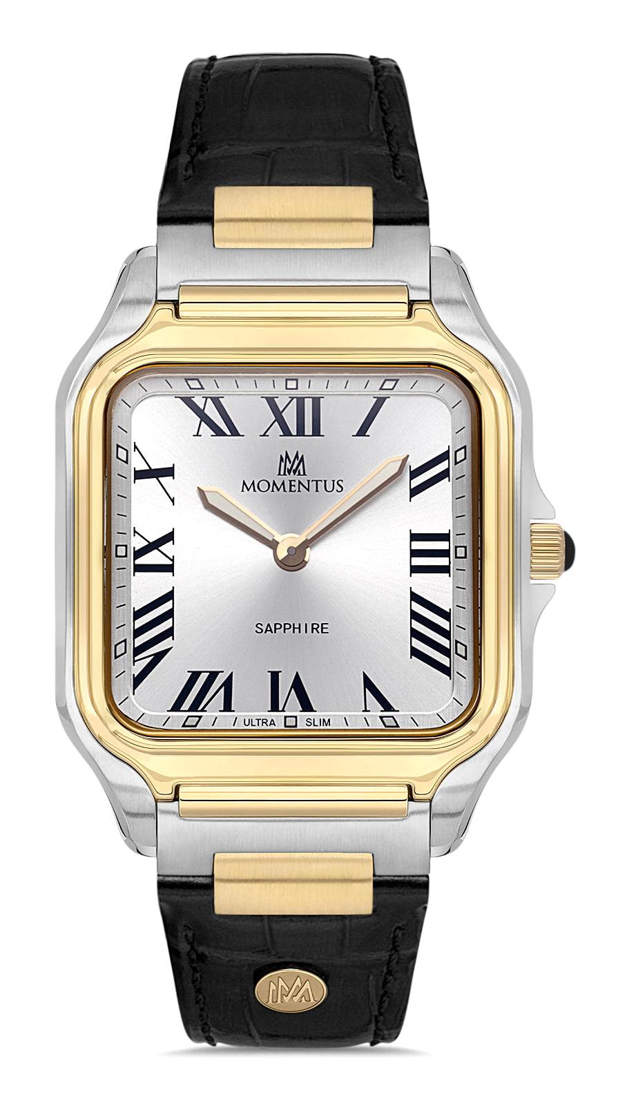 Momentus EM348T-02KG Takvimli 38 mm Siyah Deri Kordon Analog Erkek Kol Saati