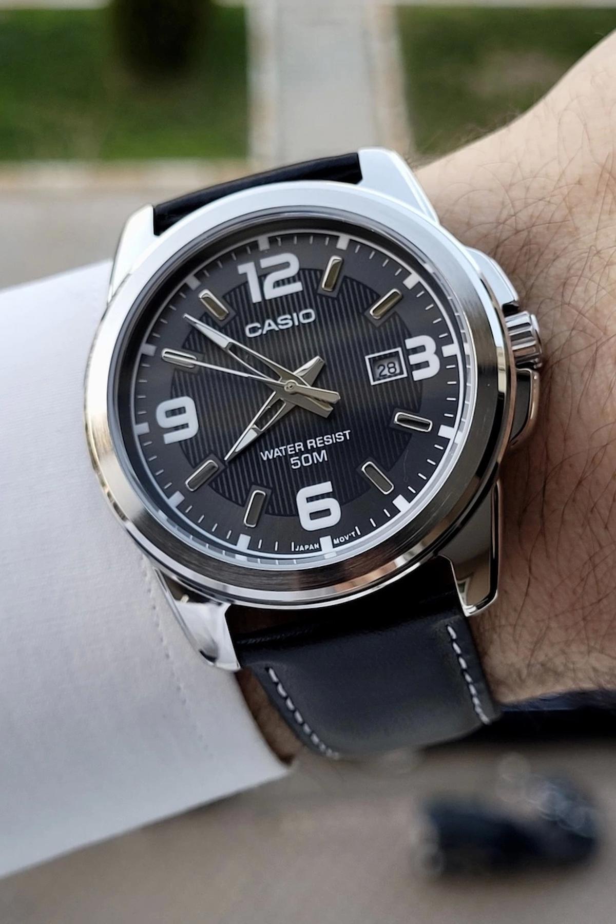 Casio CSISTE2 Takvimli 45 mm Siyah Deri Kordon Analog Erkek Kol Saati