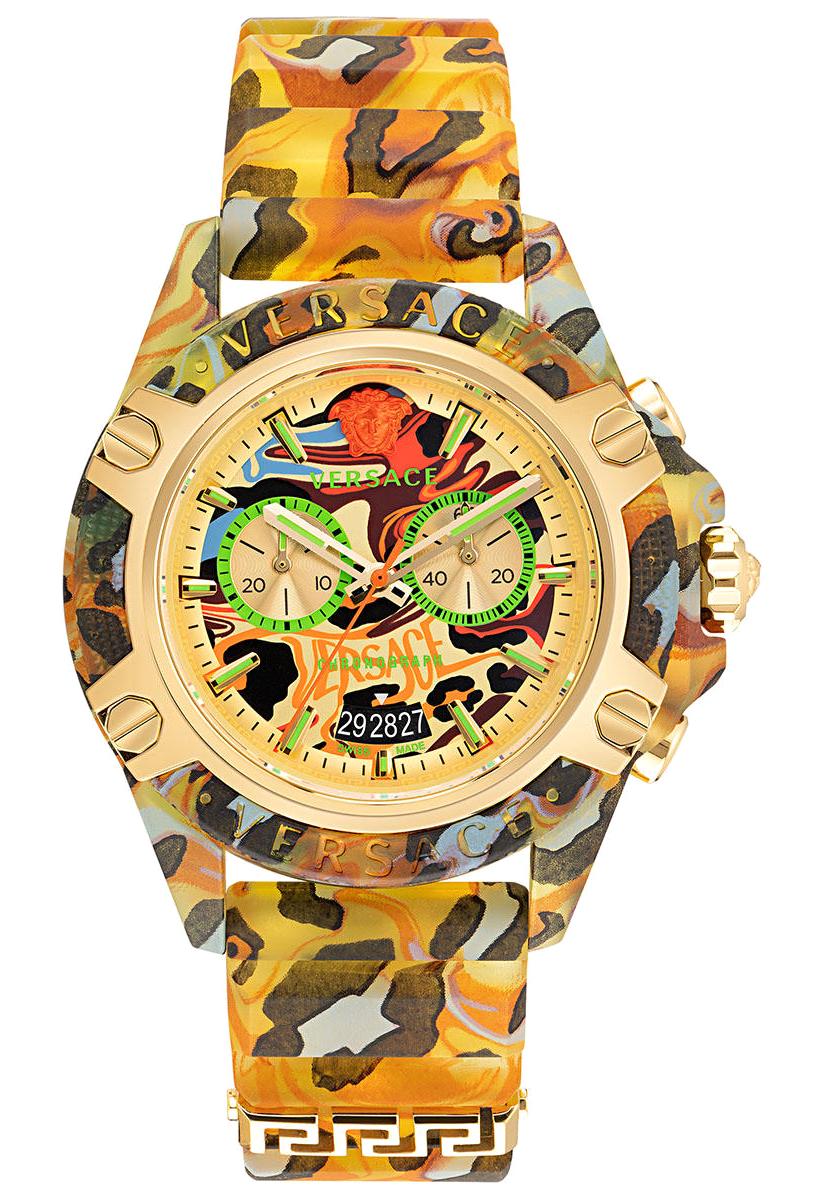 Versace VRSCVEZ700822 Takvimli 44 mm Çok Renkli Polikarbon Kordon Analog Kol Saati