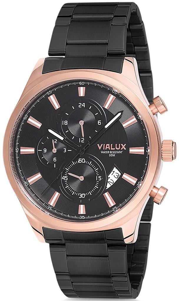 Vialux VX517R-04SR Takvimli 44 mm Siyah Çelik Kordon Analog Kol Saati