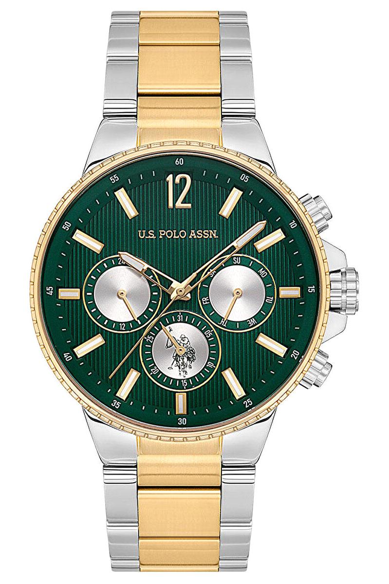 U.S. Polo Assn USPA1074-03 Takvimli 43 mm Altın-Çelik Kordon Analog Erkek Kol Saati
