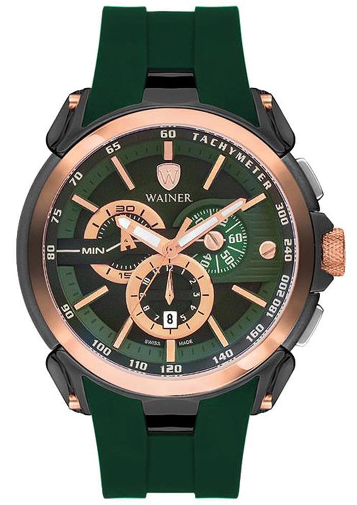 Wainer WA.16910-G Pusulalı Takvimli 48 mm Yeşil Çelik Kordon Analog Erkek Kol Saati