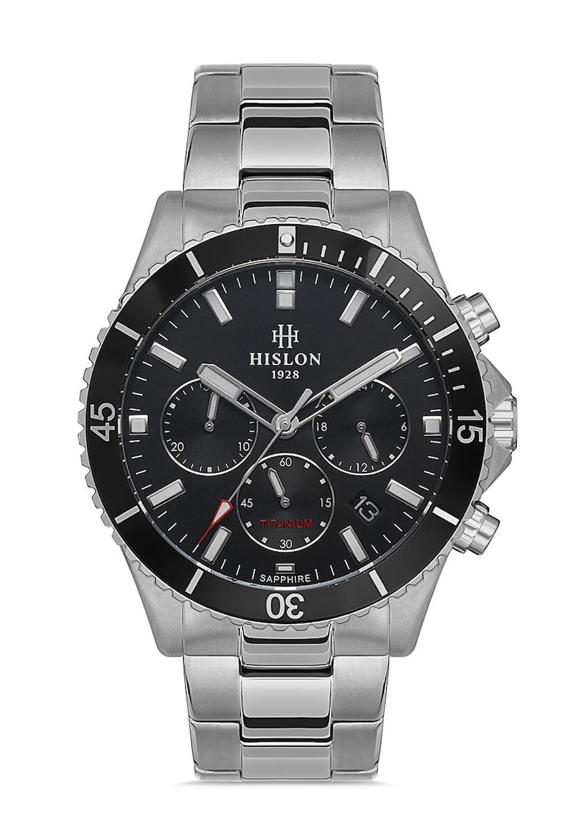 Hislon MS138V-04SS Pusulalı Takvimli 44 mm Metal Kordon Analog Erkek Kol Saati