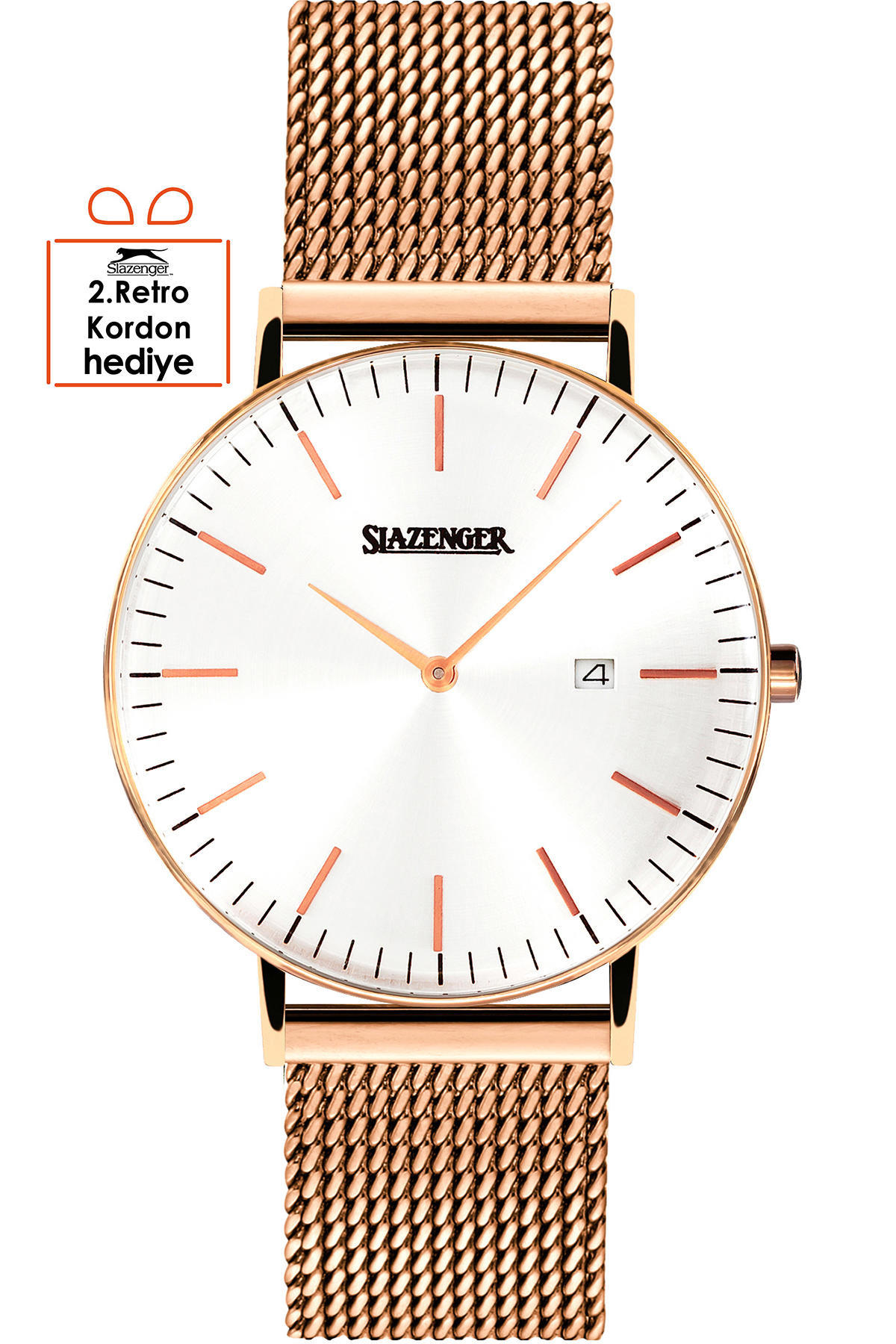 Slazenger SL.1980.13HR Takvimli 40 mm Rose Gold Çelik Kordon Analog Erkek Kol Saati