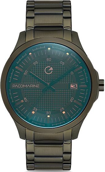 Pacomarine PM.51205.04 Takvimli 44 mm Yeşil Çelik Kordon Analog Kol Saati
