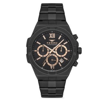 Ferro FM31356A-G Takvimli 43 mm Siyah Çelik Kordon Analog Erkek Kol Saati