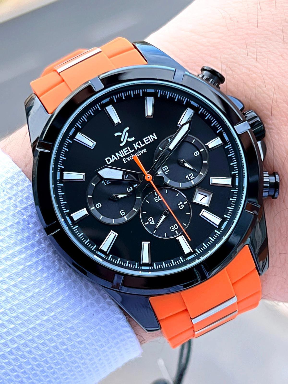 Daniel Klein DK.10609-6 Takvimli 42 mm Turuncu Silikon Kordon Analog Erkek Kol Saati