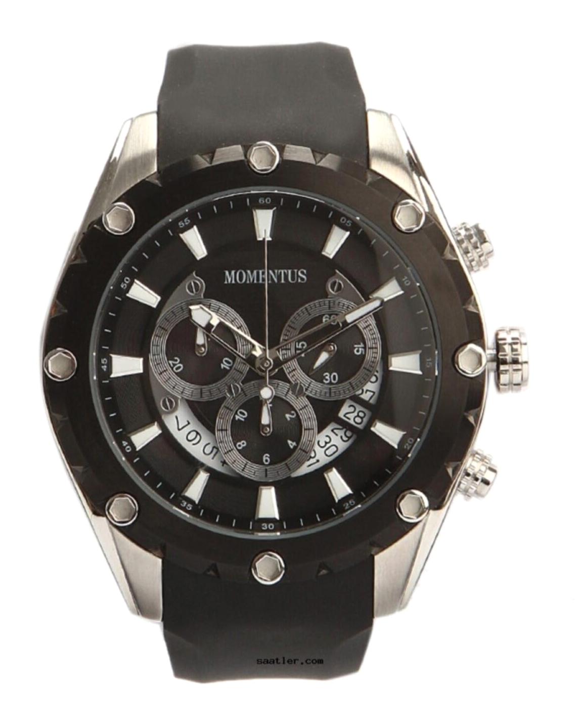 Momentus QFS298S-04RB Takvimli 44 mm Siyah Çelik Kordon Analog Erkek Kol Saati